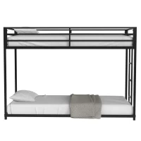 Twin over Twin Metal Bunk Bed Frame, Durable Square Tube Frame, Full-Length Guardrails, Easy Assembly, No Box Spring Needed, 76.69″ L x 40.94″ W x 54.09″ H, Black(m-7)