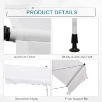 Outsunny 10x5ft Manual Retractable Awning, Patio Sun Shade Canopy Shelter with 5.6-9.2ft Support Pole, Water Resistant UV Protector, for Window, Door, Porch, Deck, White(m-6)