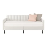 Elena Twin Size Upholstered Daybed Frame, Ribbed Tufted Backrest, Boucle Fabric, Durable Metal Frame, Easy Assembly, Ivory(m-2)