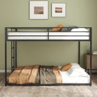 Full Over Full Metal Bunk Bed Frame with Guardrails, Easy Assembly, Noise-Free Design, and Exchangeable Ladder, 76.69" L x 55.91" W x 54.09" H, Black(m-9)