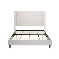 Harper Queen Size Upholstered Bed Frame with 54" Tall Headboard, No Box Spring Needed, Easy Assembly, Ivory(m-9)
