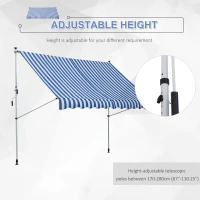 Outsunny 10x5ft Manual Retractable Awning, Patio Sun Shade Canopy Shelter with 5.6-9.2ft Support Pole, Water Resistant UV Protector, for Window, Door, Porch, Deck, Blue(m-5)
