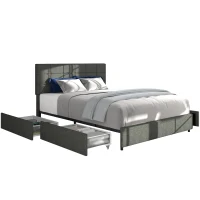 Full Size Upholstered Platform Bed Frame with 4 Storage Drawers, Adjustable Headboard, Wooden Slat Support, No Box Spring Required, 79.3″ L x 57.5″ W x 39.0″ H, Gray(m-2)