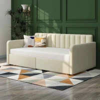 Flora Twin Size Upholstered Daybed Frame with 2 Drawers, Ribbed Tufted Backrest, Dust-Proof Drawers, Easy Assembly, Ivory(m-8)