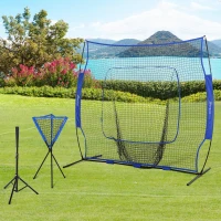 Soozier Baseball Net Set with 7.5x7ft Catcher Net, Ball Caddy, Portable Pitching Net for Hitting, Pitching, Batting, Catching, Blue(m-2)