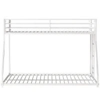 Adam Twin Over Full Metal Bunk Bed Frame with Guardrails, Interchangeable Ladder, No Box Spring Required, Easy Assembly, White(m-10)