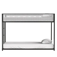 Twin Over Twin Bunk Metal Bed Frame with Mesh Guard Rail, Exchangeable Ladder, for Kids Bedrooms, Easy Assembly, 76.69″ L x 40.94″ W x 54.09″ H, Black(m-11)