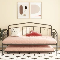 Fox Twin Metal Daybed Frame with Twin Trundle, Anti-Noise Design, Easy Installation, No Box Spring Needed, Fits Standard Twin Mattresses, Black(m-7)