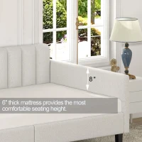 Elena Twin Size Upholstered Daybed Frame, Ribbed Tufted Backrest, Boucle Fabric, Durable Metal Frame, Easy Assembly, Ivory(m-4)