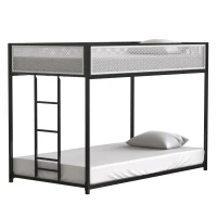 Twin Over Twin Bunk Metal Bed Frame with Mesh Guard Rail, Exchangeable Ladder, for Kids Bedrooms, Easy Assembly, 76.69″ L x 40.94″ W x 54.09″ H, Black(m-2)
