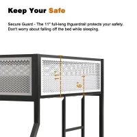 Twin Over Full Bunk Metal Bed Frame with Mesh Guard Rail, Adjustable Ladder, and Noise-Reducing EVA Pad, for Kids Bedrooms, Black(m-6)