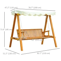 Outsunny 80" Patio Swing Chair with Canopy Outdoor Wooden Swing Bench Hammock for Garden, Poolside, Backyard(m-3)