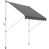 Outsunny 10x5ft Manual Retractable Awning, Patio Sun Shade Canopy Shelter with 5.6-9.2ft Support Pole, Water Resistant UV Protector, for Window, Door, Porch, Deck, Grey(m-2)