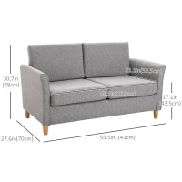 HOMCOM 2-Seat Sofa Two-Seater Couch with Armrests and Wood Legs for Living Room, Bedroom, Light Grey(m-3)