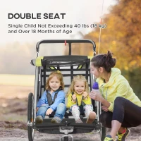 Aosom 2 Seat Bike Trailer for Kids 2-in-1 Double Baby Jogging Stroller with Handbrake, Rubber Wheels, 5 Point Harness, Waterproof Cover, Storage Bag, Reflectors, Yellow(m-5)