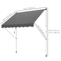 Outsunny 10x5ft Manual Retractable Awning, Patio Sun Shade Canopy Shelter with 5.6-9.2ft Support Pole, Water Resistant UV Protector, for Window, Door, Porch, Deck, Grey(m-3)