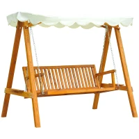 Outsunny 80" Patio Swing Chair with Canopy Outdoor Wooden Swing Bench Hammock for Garden, Poolside, Backyard(m-2)
