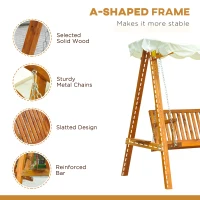 Outsunny 80" Patio Swing Chair with Canopy Outdoor Wooden Swing Bench Hammock for Garden, Poolside, Backyard(m-5)