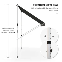 Outsunny 10x5ft Manual Retractable Awning, Patio Sun Shade Canopy Shelter with 5.6-9.2ft Support Pole, Water Resistant UV Protector, for Window, Door, Porch, Deck, Grey(m-7)