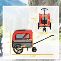 Aosom 2-in-1 Pet Bike Trailer for Small Dogs with Safety Leash, Road-Visibility Bicycle Stroller, Weather-Strong Bike Wagon Trailer Sidecar Attachment, Bicycle Wagon, Red(m-3)