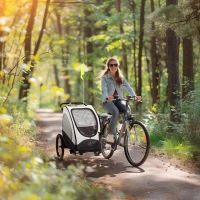 Aosom Bike Trailer for Kids 3 In1 Foldable Child Jogger Stroller Baby Stroller Transport Carrier with Shock Absorber System Rubber Tires Adjustable Handlebar Kid Bicycle Trailer White and Grey(m-2)