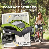 Aosom Bike Trailer for Kids 3 In1 Foldable Child Jogger Stroller Baby Stroller Transport Carrier with Shock Absorber System Rubber Tires Adjustable Handlebar Kid Bicycle Trailer Green and Gray(m-6)
