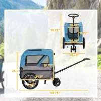 Aosom 2-in-1 Pet Bike Trailer for Small Dogs with Safety Leash, Road-Visibility Bicycle Stroller, Weather-Strong Bike Wagon Trailer Sidecar Attachment, Bicycle Wagon, Blue(m-3)