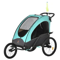 Aosom Bike Trailer for Kids 3 In1 Foldable Child Jogger Stroller Baby Stroller Transport Carrier with Shock Absorber System Rubber Tires Adjustable Handlebar Kid Bicycle Trailer Blue and Grey(m-1)