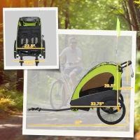 Aosom Bike Trailer for Kids 3 In1 Foldable Child Jogger Stroller Baby Stroller Transport Carrier with Shock Absorber System Rubber Tires Adjustable Handlebar Kid Bicycle Trailer Green and Gray(m-3)