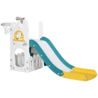 Qaba 5 in 1 Toddler Slide with Basketball Hoop, Climber, Telescope, Storage Basket, for 1-3 Years Kids Indoor Use, Yellow(m-2)