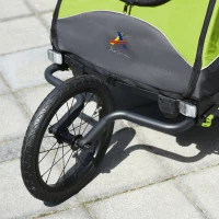 Aosom Bike Trailer for Kids 3 In1 Foldable Child Jogger Stroller Baby Stroller Transport Carrier with Shock Absorber System Rubber Tires Adjustable Handlebar Kid Bicycle Trailer Green and Gray(m-9)