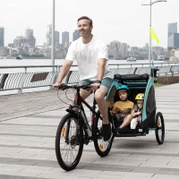 Aosom Bike Trailer for Kids 3 In1 Foldable Child Jogger Stroller Baby Stroller Transport Carrier with Shock Absorber System Rubber Tires Adjustable Handlebar Kid Bicycle Trailer Blue and Grey(m-9)