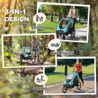 Aosom Bike Trailer for Kids 3 In1 Foldable Child Jogger Stroller Baby Stroller Transport Carrier with Shock Absorber System Rubber Tires Adjustable Handlebar Kid Bicycle Trailer Blue and Grey(m-4)