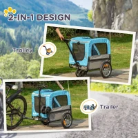 Aosom 2-in-1 Pet Bike Trailer for Small Dogs with Safety Leash, Road-Visibility Bicycle Stroller, Weather-Strong Bike Wagon Trailer Sidecar Attachment, Bicycle Wagon, Blue(m-4)