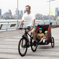 Aosom Bike Trailer for Kids 3 In1 Foldable Child Jogger Stroller Baby Stroller Transport Carrier with Shock Absorber System Rubber Tires Adjustable Handlebar Kid Bicycle Trailer Red and Grey(m-9)