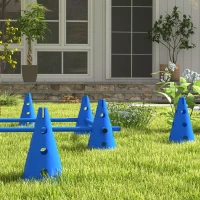 PawHut 39''L Set of 4 Dog Agility Hurdle Cone Set for Large Medium Small Size Dog, Agility Training Equipment 8 Cones 4 Rods Starter Kit with Carrying Bag, Blue(m-10)