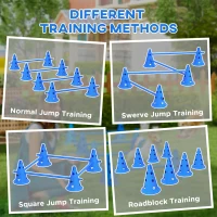 PawHut 39''L Set of 4 Dog Agility Hurdle Cone Set for Large Medium Small Size Dog, Agility Training Equipment 8 Cones 4 Rods Starter Kit with Carrying Bag, Blue(m-4)