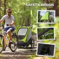 Aosom Bike Trailer for Kids 3 In1 Foldable Child Jogger Stroller Baby Stroller Transport Carrier with Shock Absorber System Rubber Tires Adjustable Handlebar Kid Bicycle Trailer Green and Gray(m-8)