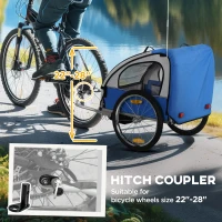Aosom Double Bike Trailer for Kids Baby Toddler 80lbs Load w/ Steel Frame, 5-Point Safety Belts, Universal Bicycle Connect, Reflectors, Red Flag, Waterproof Cover, Blue(m-7)