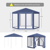 Outsunny 13' x 11' Hexagon Outdoor Party Tent Sun Shelter Canopy with Protective Mesh Screen Walls, Blue(m-3)