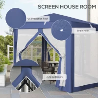 Outsunny 13' x 11' Hexagon Outdoor Party Tent Sun Shelter Canopy with Protective Mesh Screen Walls, Blue(m-4)