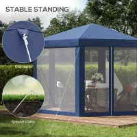 Outsunny Φ13' Hexagon Party Tent Patio Gazebo Outdoor Activity Event Canopy Quick Sun Shelter Pavilion with Netting Mesh Sidewall Blue(m-6)
