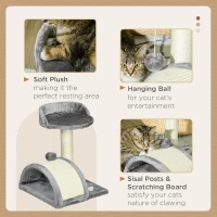 PawHut 17" Cat Scratching Tree Kitty House Kitten Activity Centre Pet Bed Post Furniture with Hanging Toy (Grey)(m-5)