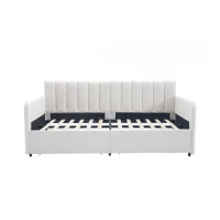 Flora Twin Size Upholstered Daybed Frame with 2 Drawers, Ribbed Tufted Backrest, Dust-Proof Drawers, Bentwood Slat System, Easy Assembly, Ivory(m-11)