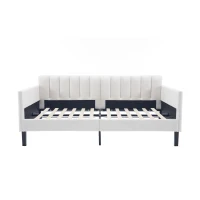Elena Twin Size Upholstered Daybed Frame, Ribbed Tufted Backrest, Boucle Fabric, Durable Metal Frame, Easy Assembly, Ivory(m-9)