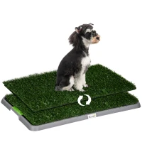 PawHut Dog Grass Pad with Tray, 26"x16" Dual Pack, Perfect for Dogs Potty Training, Easy-to-Clean Artificial Grass for Pets(m-10)