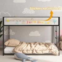 Twin Over Full Bunk Metal Bed Frame with Mesh Guard Rail, Adjustable Ladder, and Noise-Reducing EVA Pad, for Kids Bedrooms, Black(m-5)