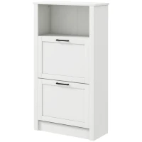 HOMCOM Narrow Shoe Cabinet with Open Shelf and 2 Flip Drawers for 10 Pairs of Shoes, for Entryway, Hallway, White(m-2)