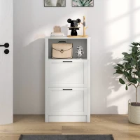 HOMCOM Narrow Shoe Cabinet with Open Shelf and 2 Flip Drawers for 10 Pairs of Shoes, for Entryway, Hallway, White(m-9)