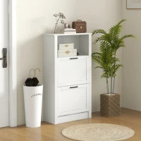 HOMCOM Narrow Shoe Cabinet with Open Shelf and 2 Flip Drawers for 10 Pairs of Shoes, for Entryway, Hallway, White(m-8)
